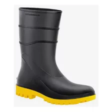 Bota De Pvc Preta Com Solado Amarelo