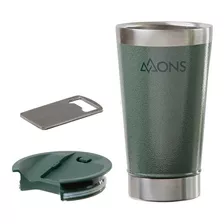 Copo Termico Mons Em Aço Inox - 473ml Com Tampa Verde Textura