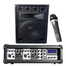 Combo Consola Potenciada 4 Canales Bt + 1 Bafles 500w + Mic