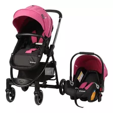 Coche Bebe Bebesit Con Babysilla Alfa Color Rosa Chasis Negro