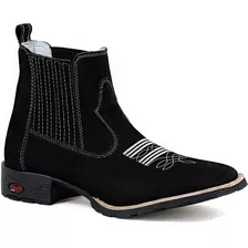 Bota Botina Masculina Texana Bico Quadrado Couro Cano Curto