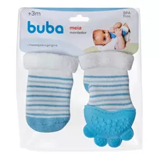 Meia Com Mordedor Silicone Gengiva Bebê - Buba - Azul