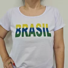 Camiseta Feminina Copa Brasil Bordada Manga Curta 