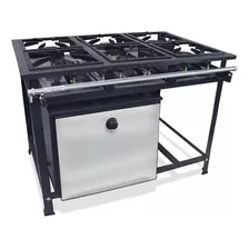 Fogão Industrial 6 Bocas Alta Pressão P5 Com Forno 60 Litros Cor Preto Botijão - Alta Pressão