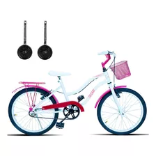 Bicicleta De Passeio Forss Hello Aro 20 Freios V-brakes Cor Branco/rosa Com Rodas De Treinamento