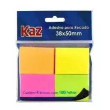 Bloco Adesivo Para Recado 38x50 Neon Cores C/ 100 Folhas Kaz