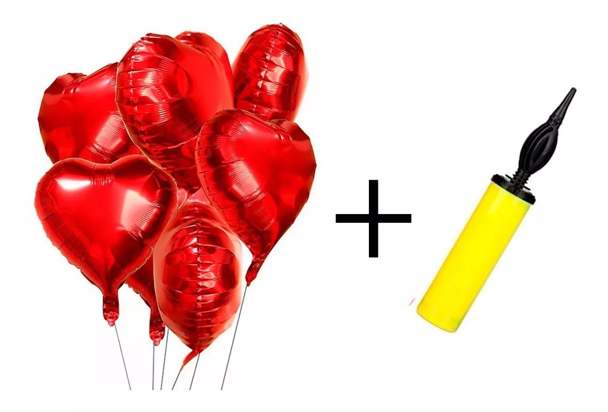 10 Balão Metalizado Coração - 45 Cm - C/lacre - Mais Bomba