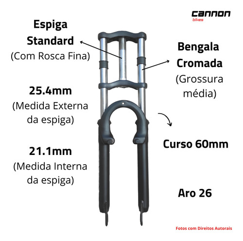 Garfo Sundown Bicicleta aro 26 (COM ROSCA FINA) / Standard Preto Brilhante  21.1mm (REFORÇADO)