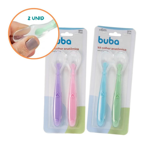 Kit Colher De Silicone Macio Para Bebe 2 Unid Buba