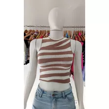 Cropped Tricot Modal Estampa Zebra