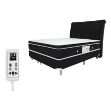 Colchão Magnético King 1,93x2,03 Massageador Cromoterapia Energia Bio Quântica Infra Vermelho Anti Germes + Cama Box Cor Preto