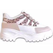 Tênis Chunky Sola Alta Flatform Sneaker Animal Print Trisha