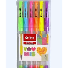 Lapicera Boligrafo Roller Ball Filgo Pop Pastel X6 Unid Color De La Tinta Surtida Color Del Exterior Cristal