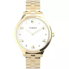 Reloj Timex Peyton Modelo: Tw2v23300 Color De La Correa Oro Amarillo Color Del Fondo Blanco