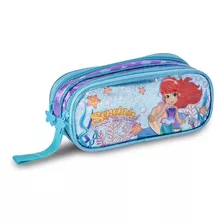 Estojo Duplo Escolar Sereia Princesa Glitter Aulas Clio