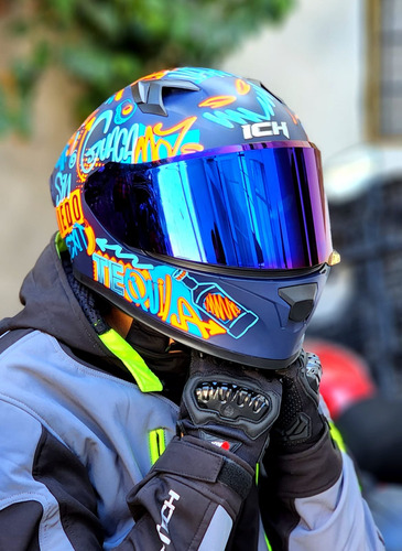 Casco Moto Biker Ich Azul Orale Dot Integral Mica Tornasol Foto 5