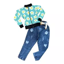 Roupa Blogueirinha Bomber Calça Jeans Infantil Look Inverno