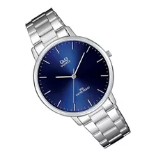 Reloj Q&q Para Hombre Mica Azul Modelo Qa56j202y Plateado