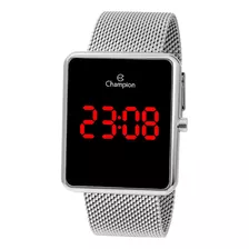 Relógio De Pulso Champion Digital Ch40080 Com Corpo Prata, Digital, Para Feminino, Fundo Preto, Com Correia De Aço Cor Prata, Subdials De Cor Vermelho, Ponteiro De Minutos/segundos Vermelho, Bisel C