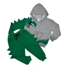 Conjunto Moletom Menino Dinossauro Roupa De Frio Infantil