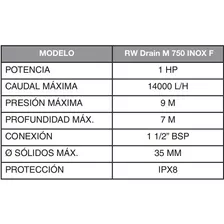 Bomba Sumergible Rowa Drain M750 Acero Inox Agua Sucia 1 Hp