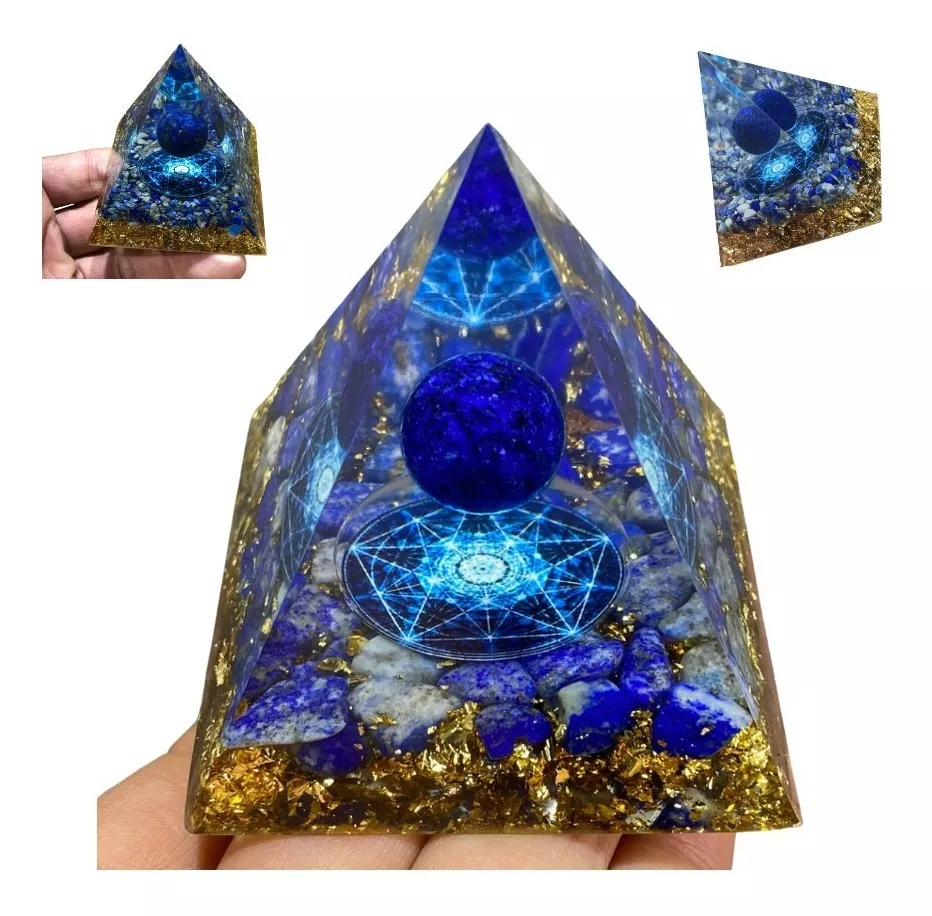 Orgonite Pirâmide Blue Lápis Lazuli Metatron Esfera Lazuli