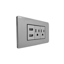 Toma + Conector Usb Doble Gris Plata 