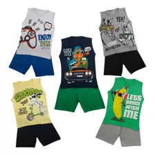 5 Conjunto Menino Infantil Verão 1/2/3/4/6/8 Anos Atacado