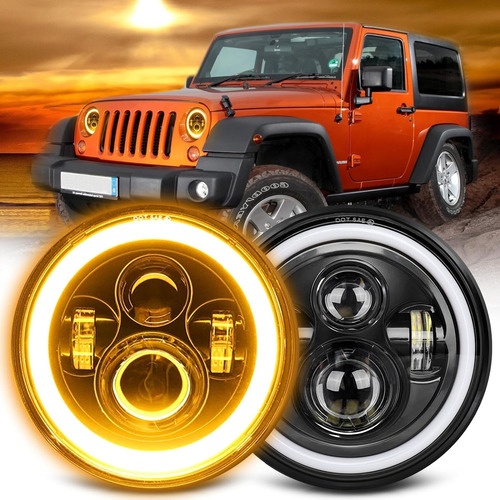 Par 7'' Faro H4 Led Redondo Ojo ngel Wrangler Jeep Vocho Jk Foto 3