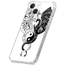 Funda Para iPhone 13 Transparente With Negro Blanco Drago-02