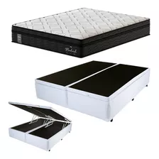 Cama Box C/ Baú Queen + Colchão Mola Ensacada Probel Madrid Cor Branco