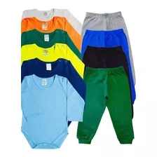 3 Body Longo + 3 Calças Roupa Infantil Malha 100% Algodão