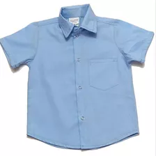 Camisa Social Azul Clara Manga Curta Infantil Aniversário