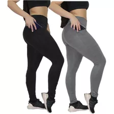 Kit 2 Calças Legging Com Bolsos Ginástica Confortável Suplex