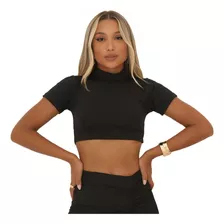 Blusinha Feminina Manga Curta Cropped Gola Alta Cacharrel