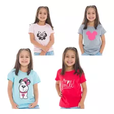 Kit C/4 Camisetas Feminina Meninas Infantil/juvenil 