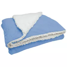 Mantinha Baby P/ Bebê Soft Dupla Face Microfibra Com Sherpa Cor Azul Desenho Do Tecido Liso