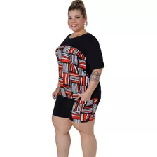 Conjunto Feminino Estampado Plus Size Viscolycra Blusa Short