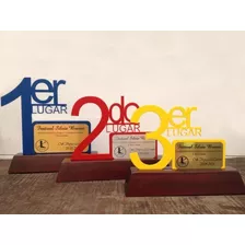 3 Trofeos Escolar Premiación Campeón Mdf