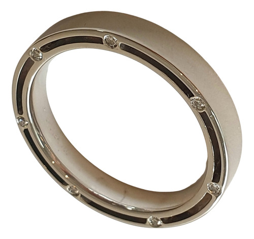 Anel Aliança Grife Bruner Com Diamantes Em Ouro 18k Branco 20