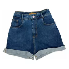 Short Jeans Escuro Feminino Hot Pants Rasgado Cinto Plus Siz