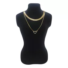 Conjunto Choker Colar Escama Peixe Coração Folheado A Ouro