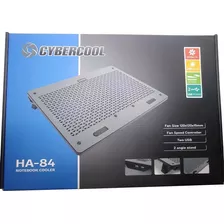 Cooler Para Laptop Cybercool Ha-84 Aluminio 2 Ventiladores Color Negro Led Azul