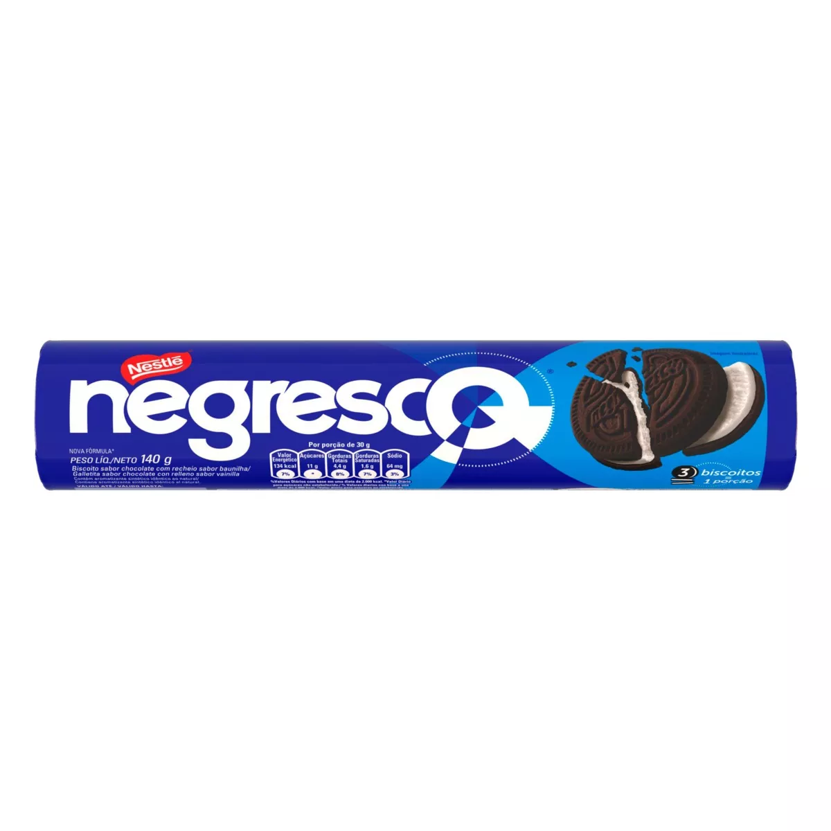 Biscoito Chocolate Recheio Baunilha Negresco Pacote 140g