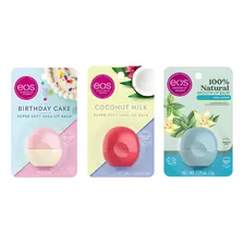 Kit 3 Unidades Eos Lip Balm - Coconut + Mint + Birthday Cake