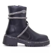 Bota Coturno Feminino Cano Curto Tratorado Strass Cobra