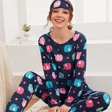 Conjunto De Pijamas De Seda Sintética Para Mulheres Sobre Pi