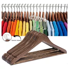 Kit 30 Cabides Madeira Resistente Atacado Closet Organizador