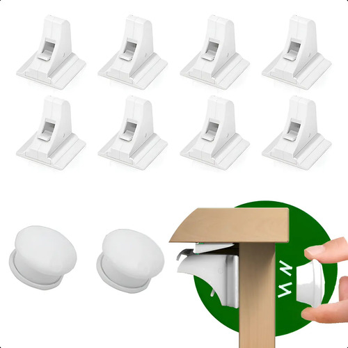 8x Travas Magnéticas Gaveta Armário Chave Segurança Crianças Branco