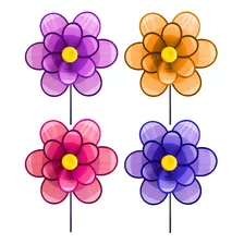 Rehilete Molino De Viento Jardin Flor Colores Doble 3 Piezas